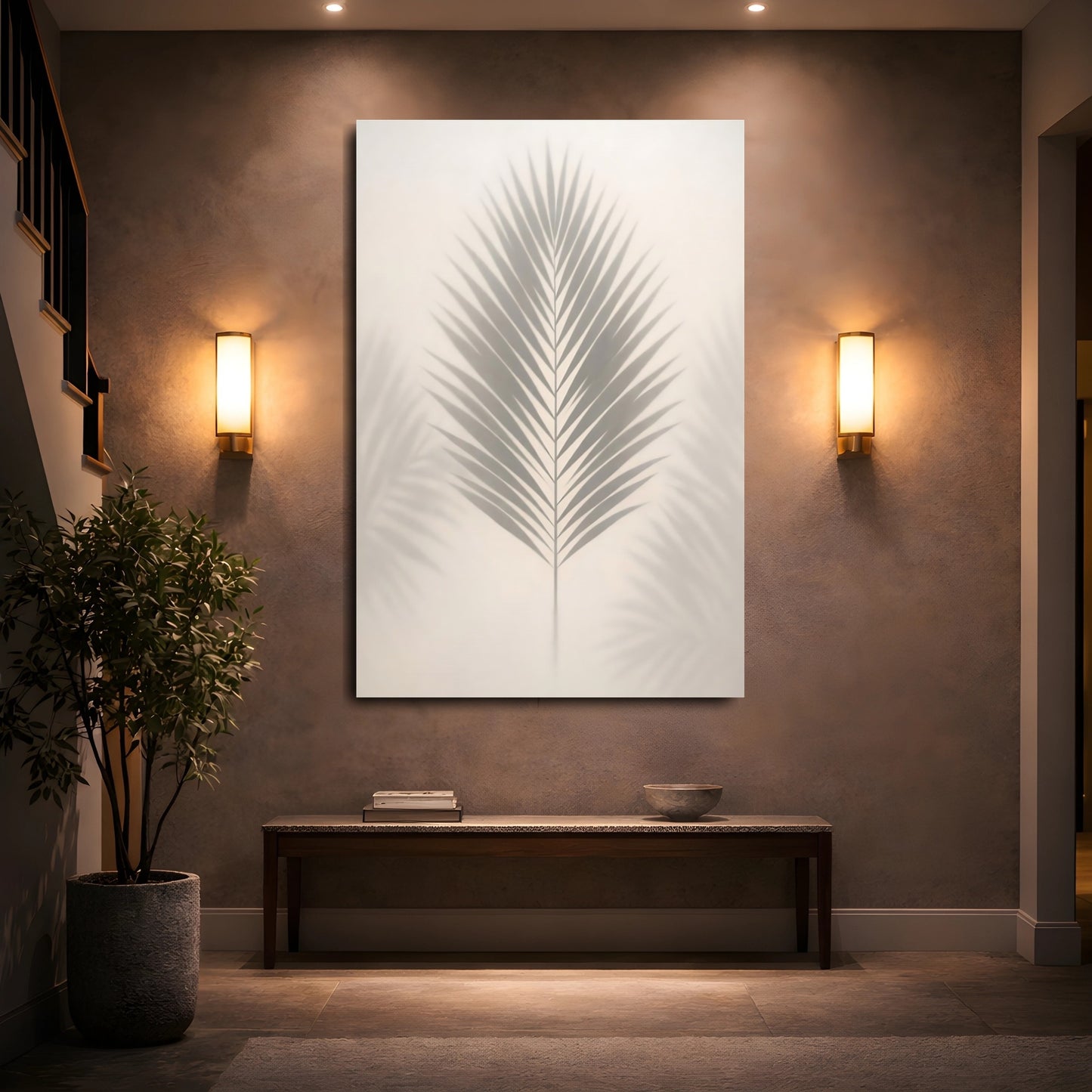 Nature Palm Shadow Palm Shadow Beige shown as front canvas room wall art