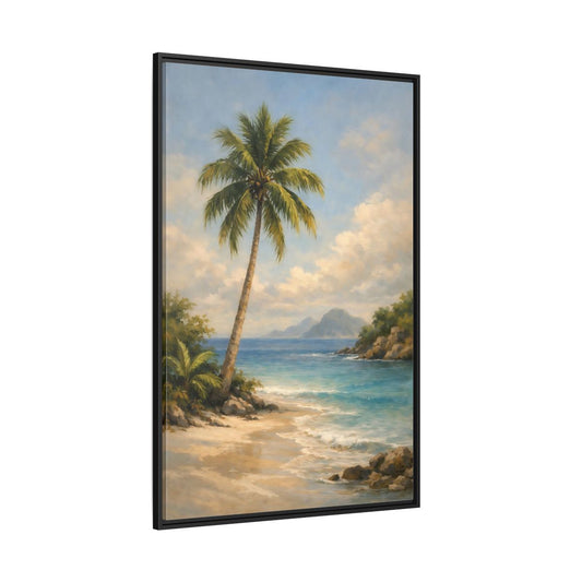 Main Mockup. Nature Palm Tree Tropical Beach shown as stretched canvas wall art