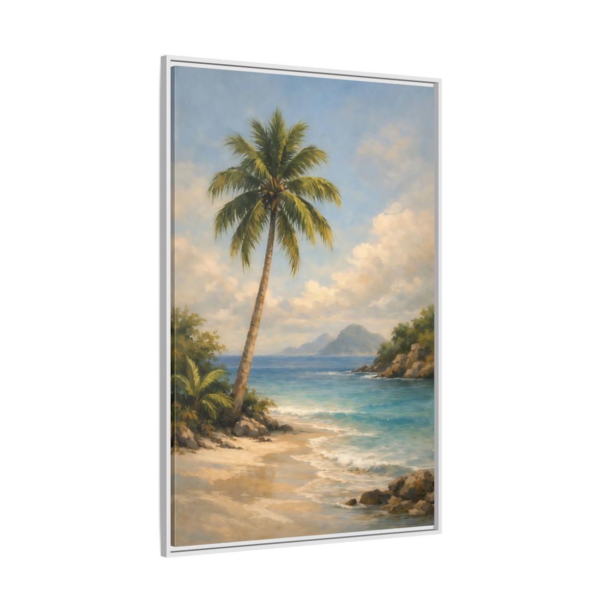 Side Mockup 7. Nature Palm Tree Tropical Beach shown as stretched canvas wall art