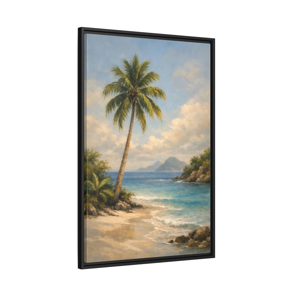 Side Mockup 13. Nature Palm Tree Tropical Beach shown as stretched canvas wall art