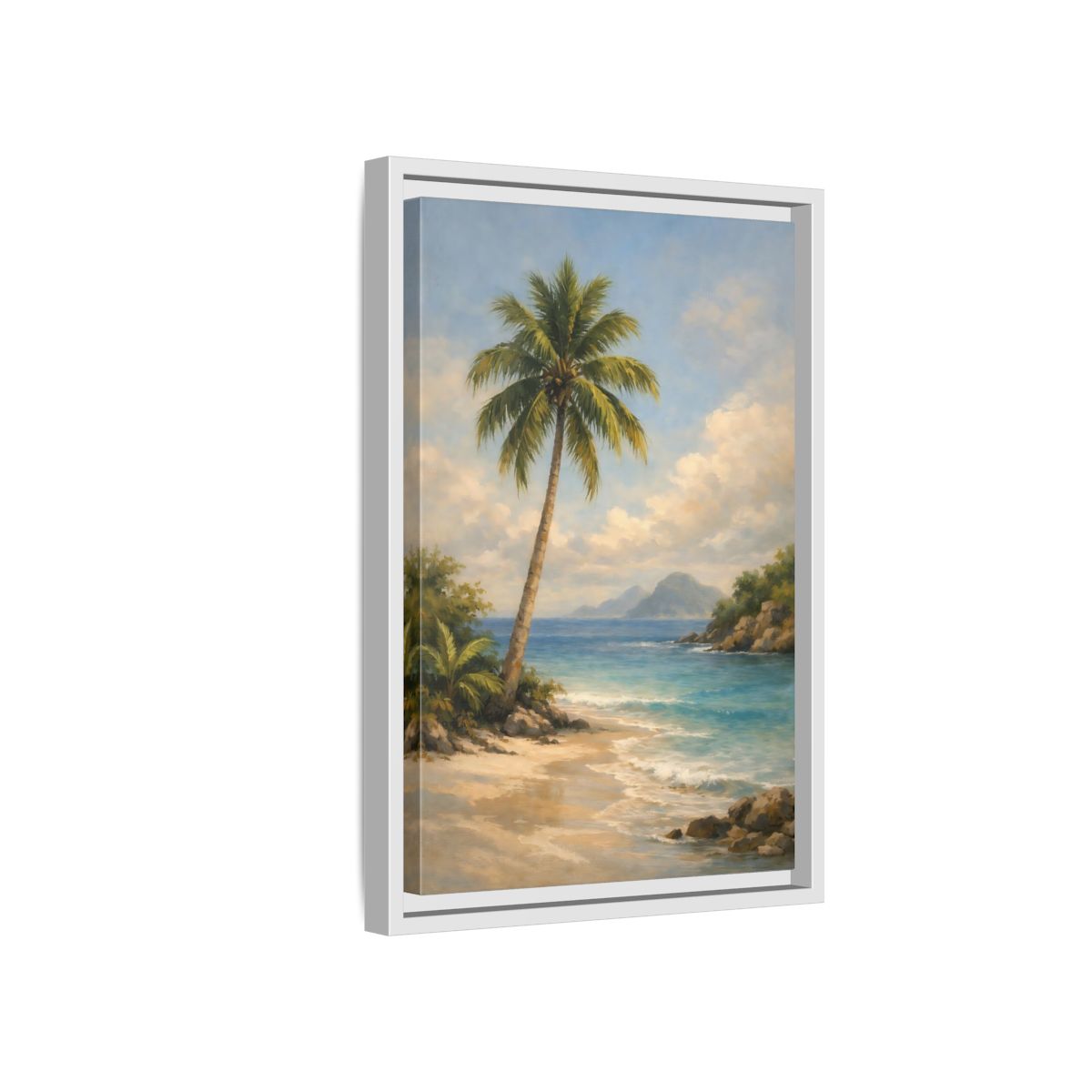 Side Mockup 4. Nature Palm Tree Tropical Beach shown as stretched canvas wall art