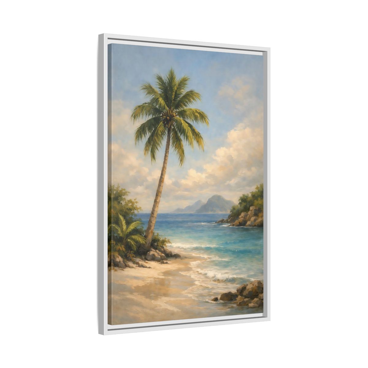 Side Mockup 11. Nature Palm Tree Tropical Beach shown as stretched canvas wall art