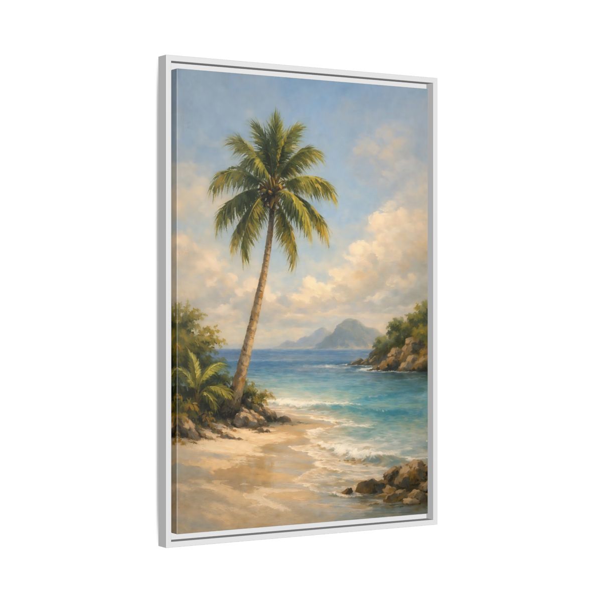 Side Mockup 9. Nature Palm Tree Tropical Beach shown as stretched canvas wall art