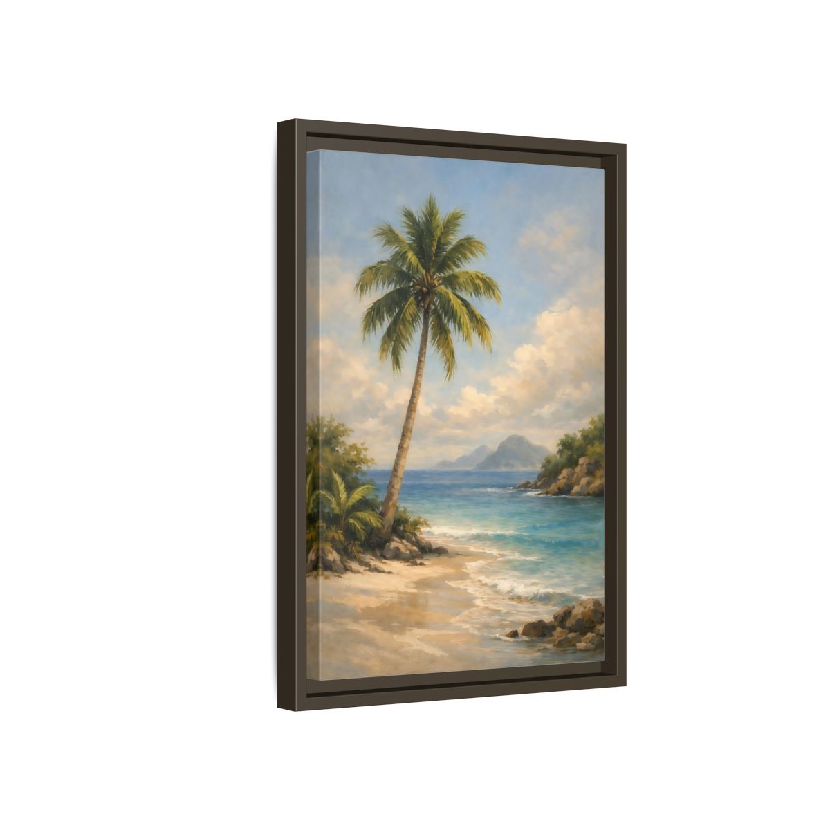 Side Mockup 5. Nature Palm Tree Tropical Beach shown as stretched canvas wall art