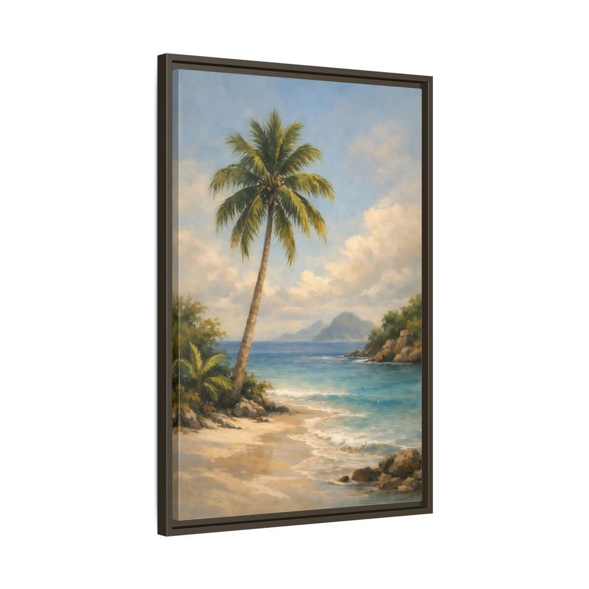 Side Mockup 12. Nature Palm Tree Tropical Beach shown as stretched canvas wall art