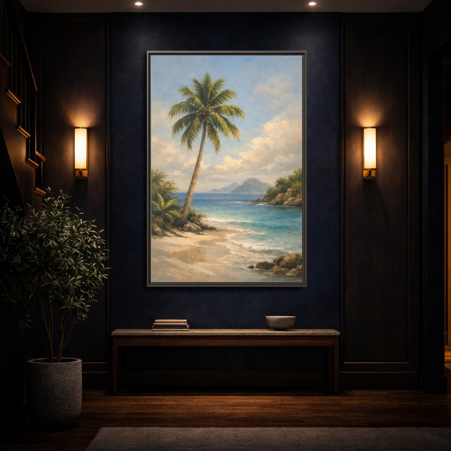 Mockup 3. Nature Palm Tree Tropical Beach shown as stretched canvas wall art