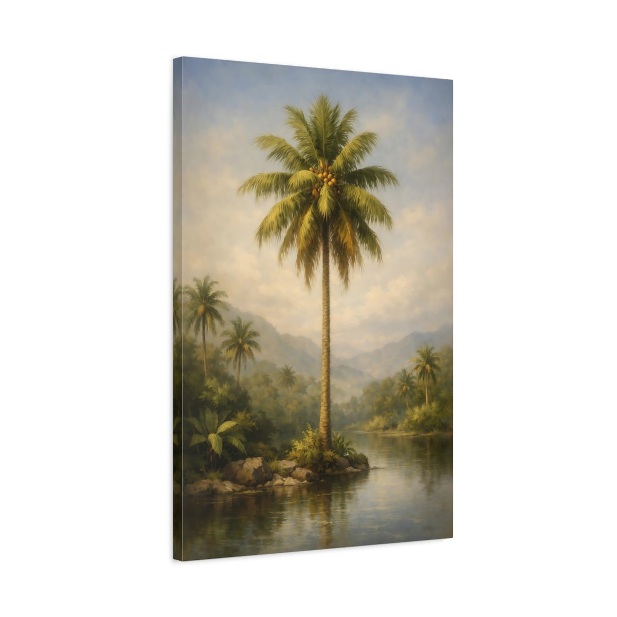 Side Mockup 2. Nature Palm Tree Tropical Landscape shown as stretched canvas wall art