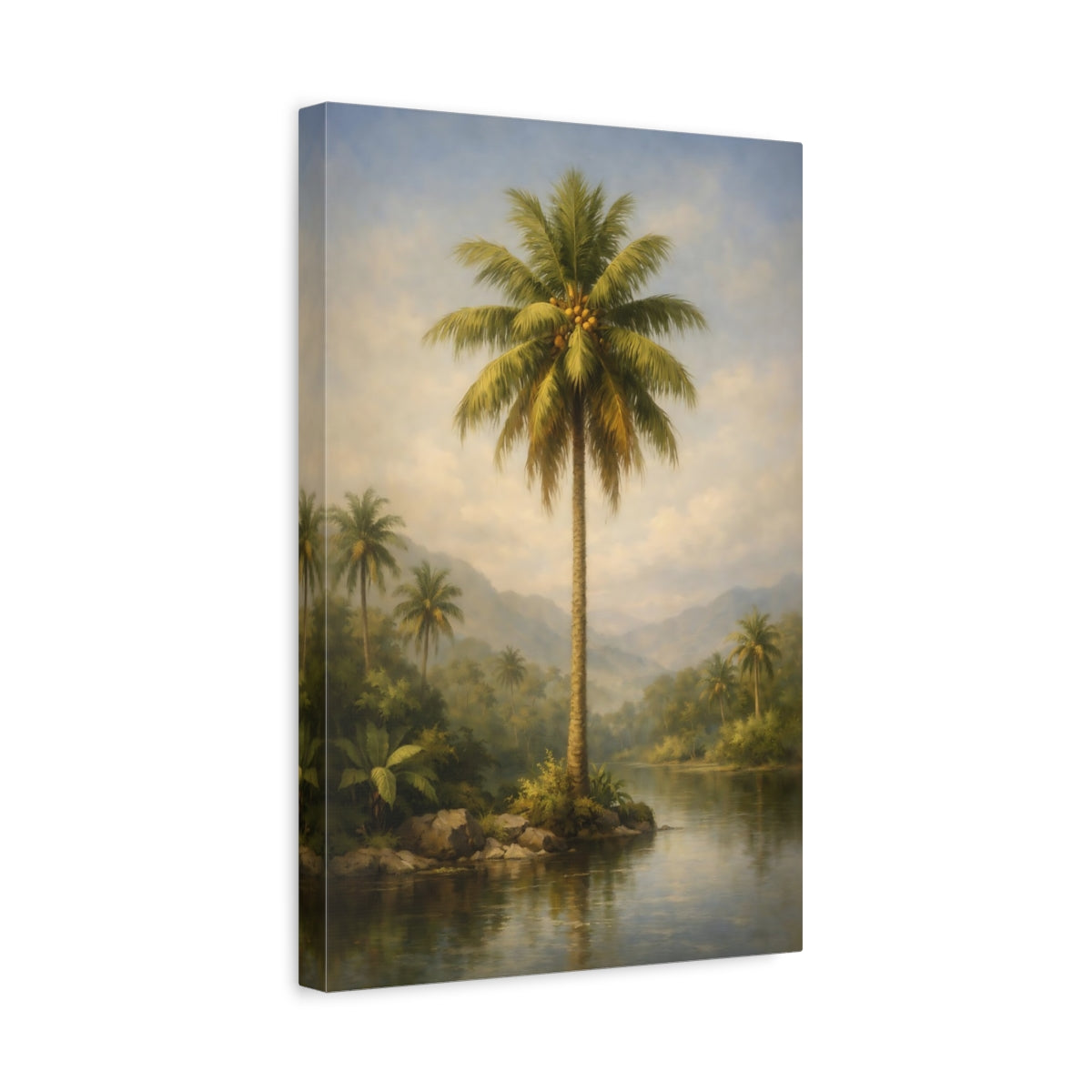 Side Mockup 4. Nature Palm Tree Tropical Landscape shown as stretched canvas wall art