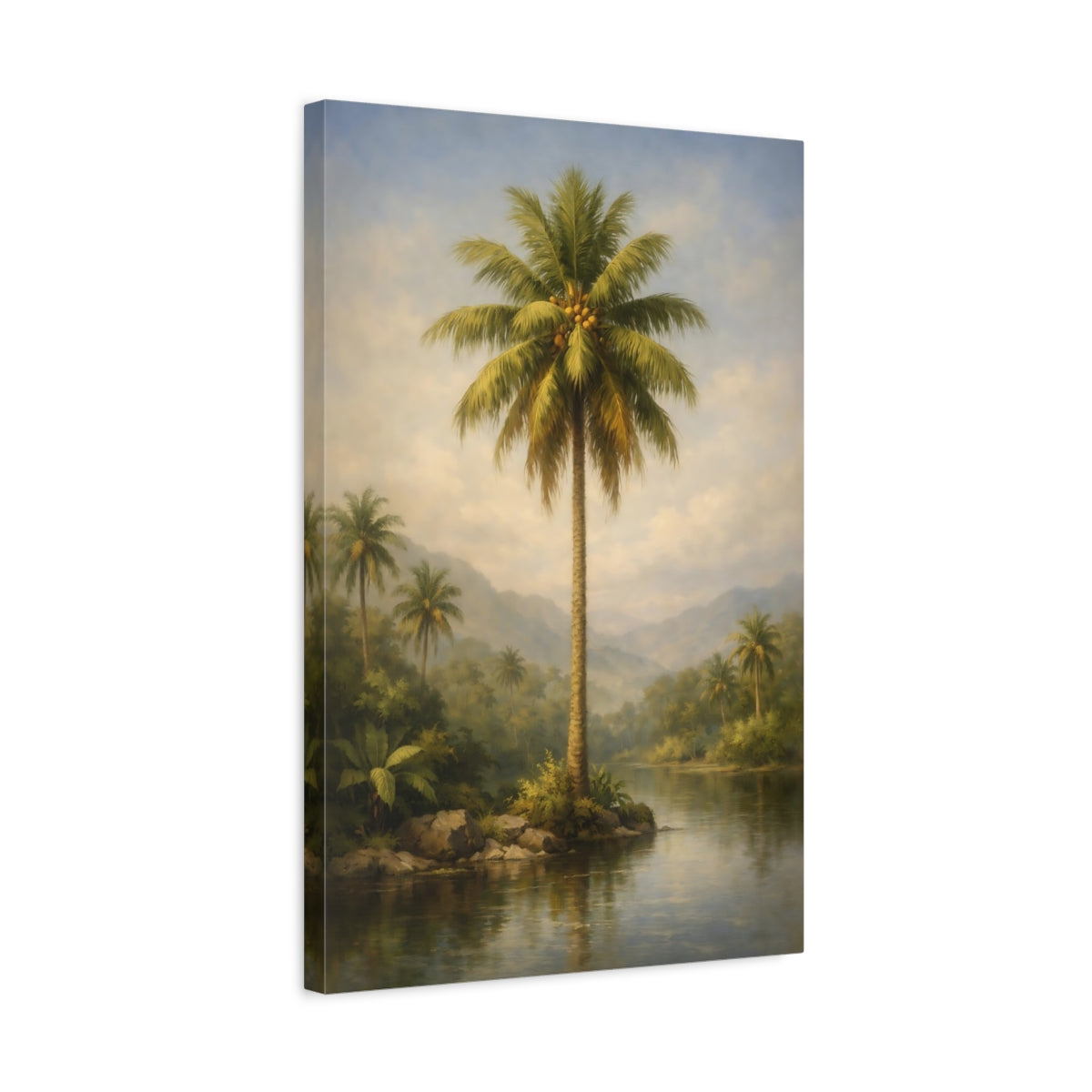 Side Mockup 3. Nature Palm Tree Tropical Landscape shown as stretched canvas wall art
