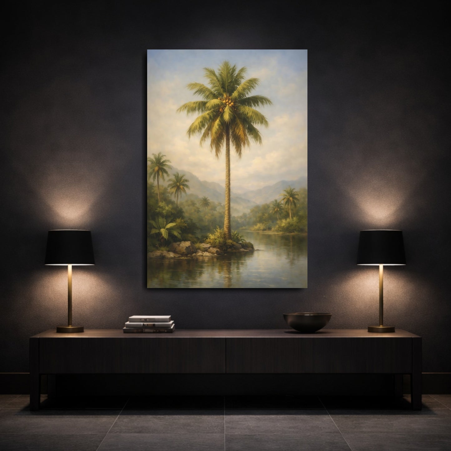 Mockup 2. Nature Palm Tree Tropical Landscape shown as stretched canvas wall art