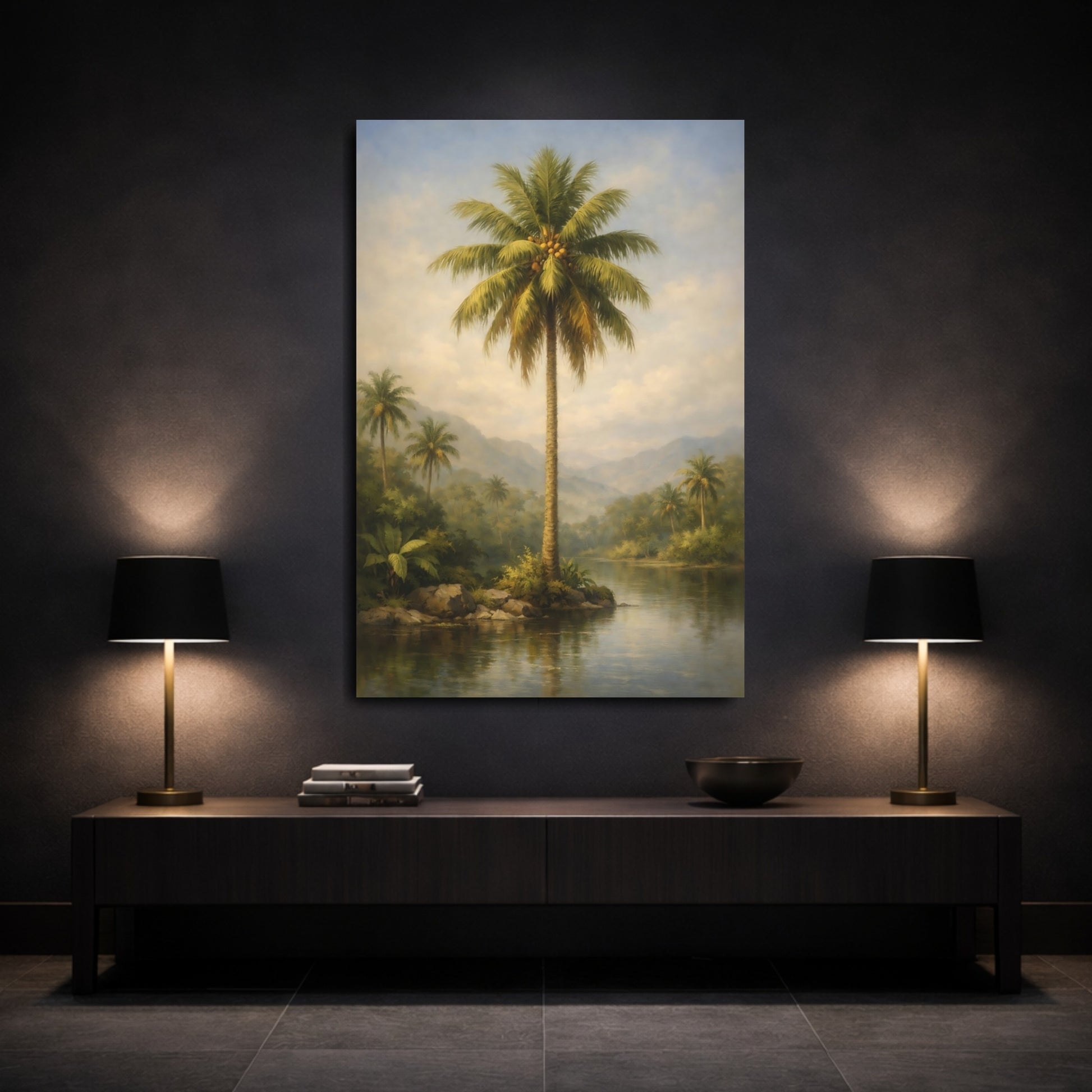 Mockup 2. Nature Palm Tree Tropical Landscape shown as stretched canvas wall art