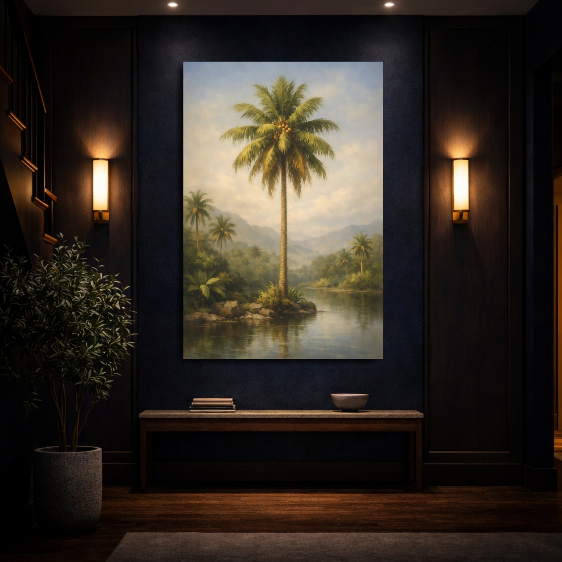 Mockup 3. Nature Palm Tree Tropical Landscape shown as stretched canvas wall art