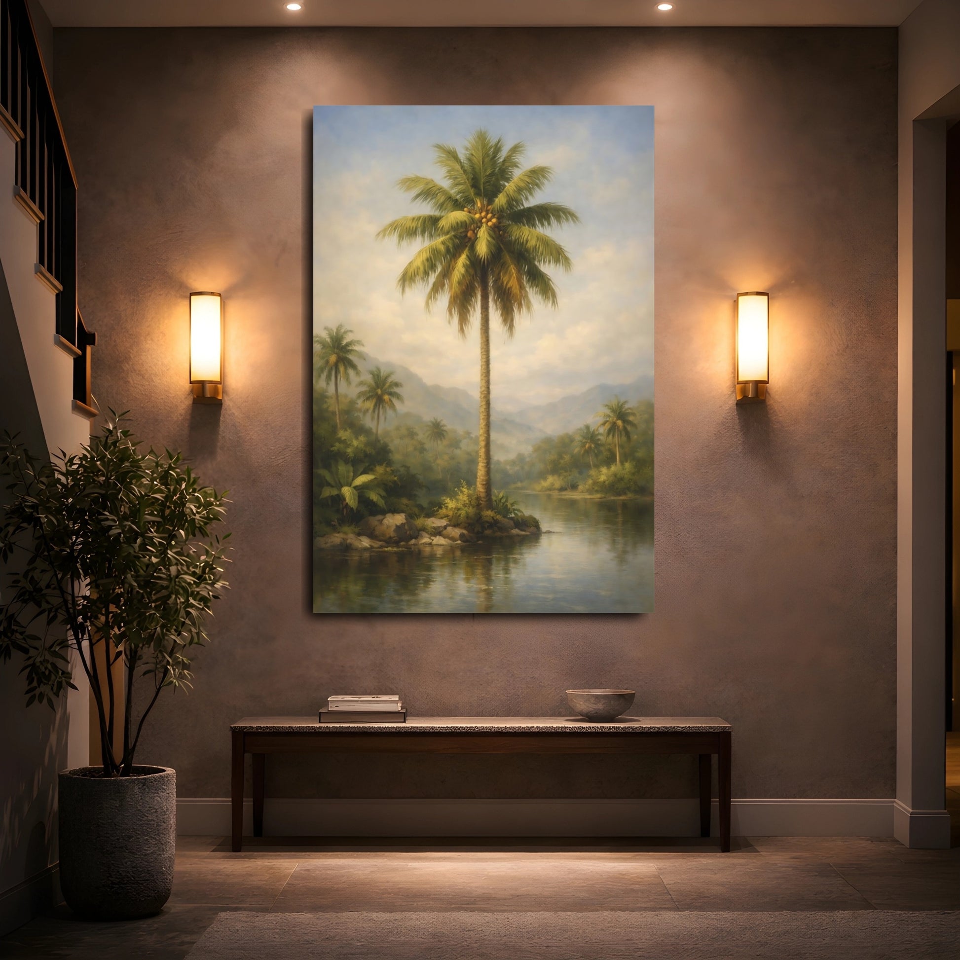 Mockup 4. Nature Palm Tree Tropical Landscape shown as stretched canvas wall art