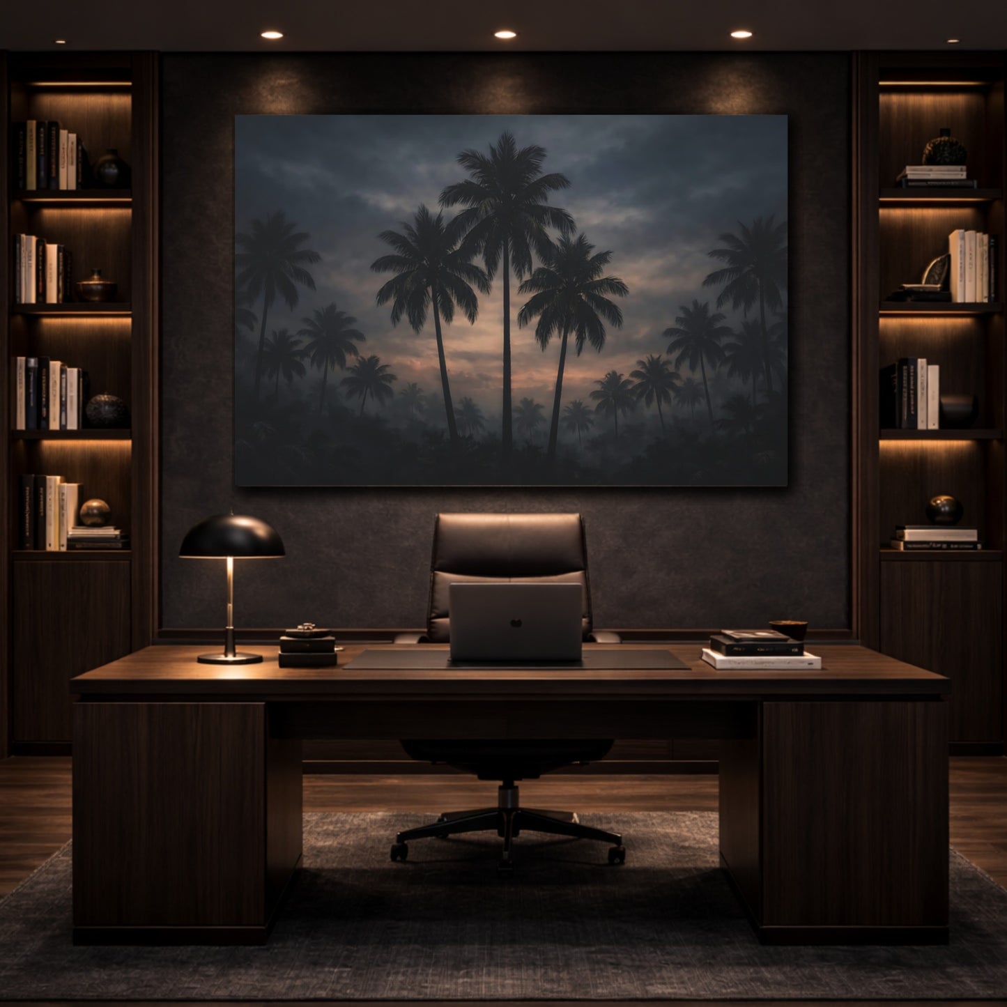 Nature Palm Trees Dark Tropical Palms shown as front canvas room wall art
