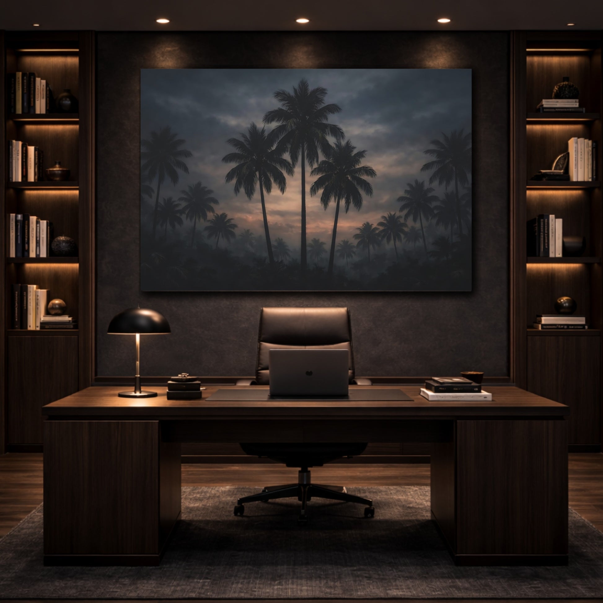 Nature Palm Trees Dark Tropical Palms shown as front canvas room wall art