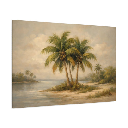 Main Mockup. Nature Palm Trees Green And Brown shown as stretched canvas wall art