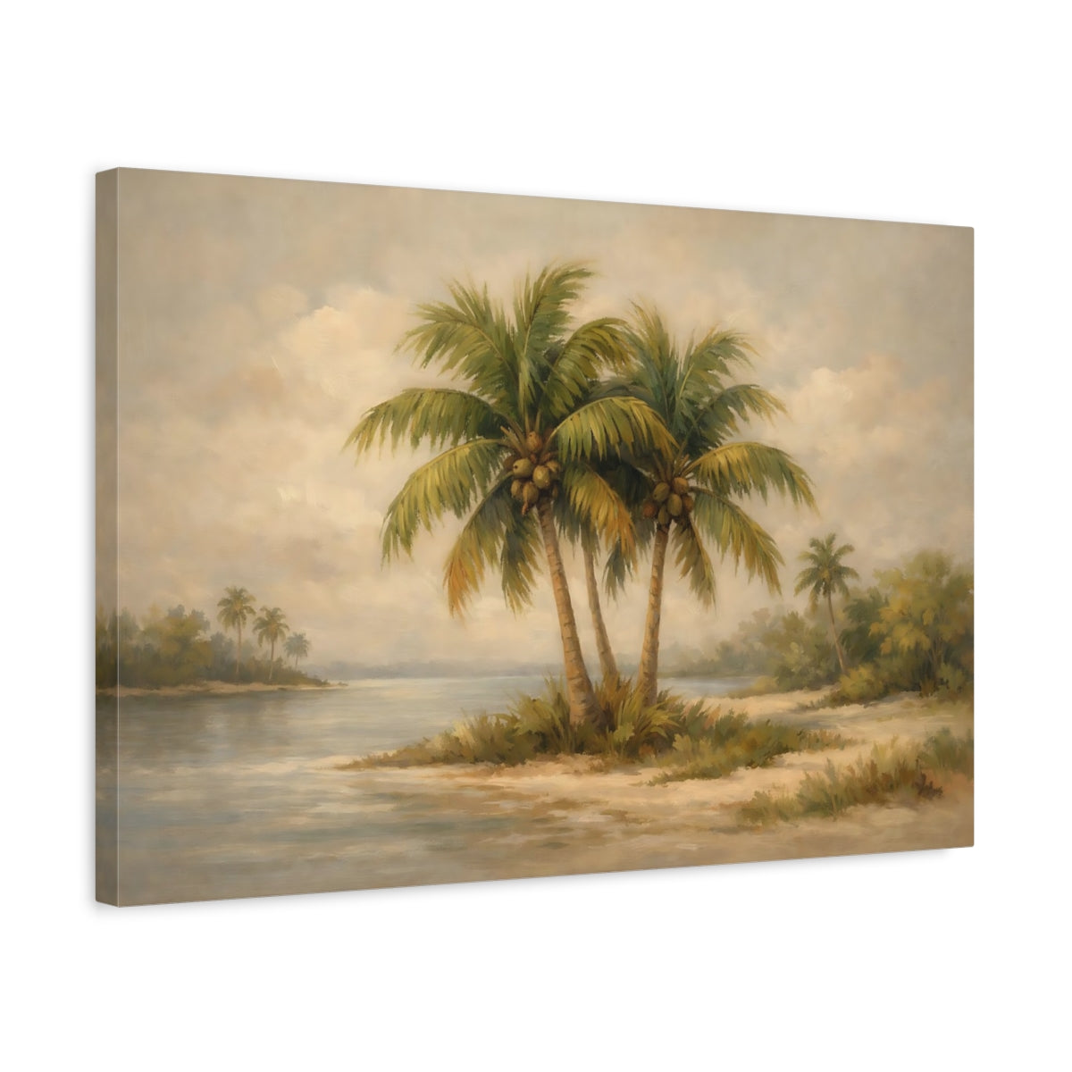 Side Mockup 3. Nature Palm Trees Green And Brown shown as stretched canvas wall art