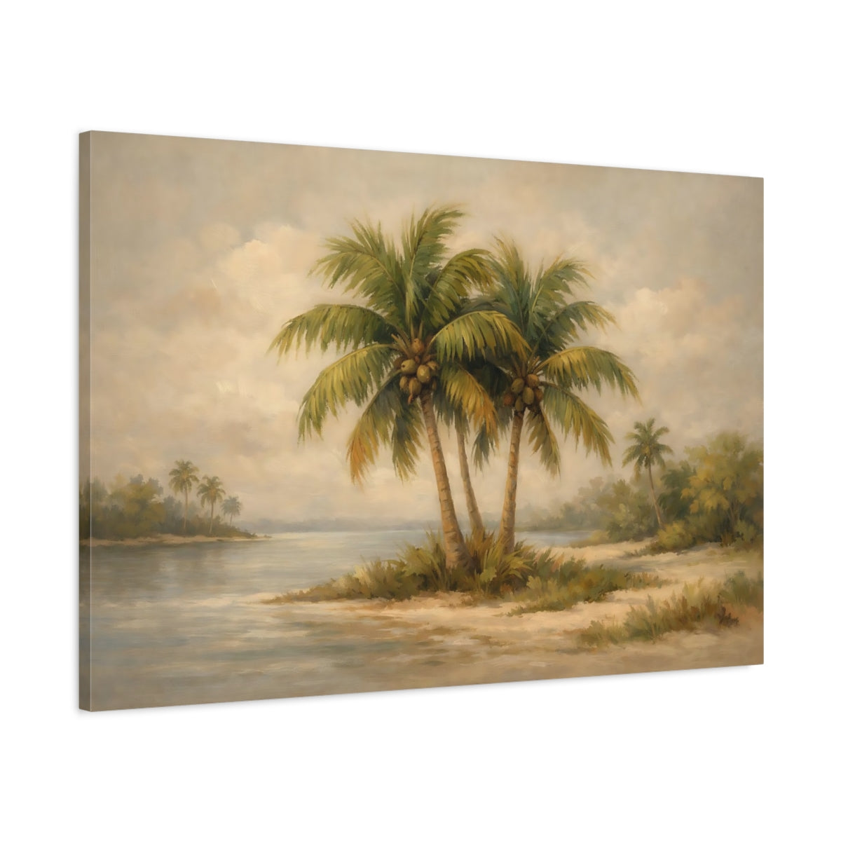 Side Mockup 1. Nature Palm Trees Green And Brown shown as stretched canvas wall art