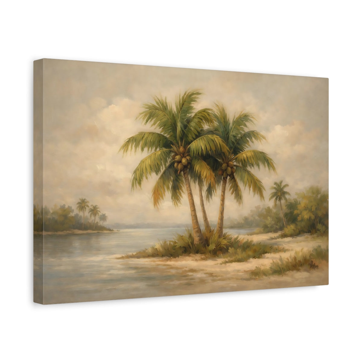 Side Mockup 4. Nature Palm Trees Green And Brown shown as stretched canvas wall art