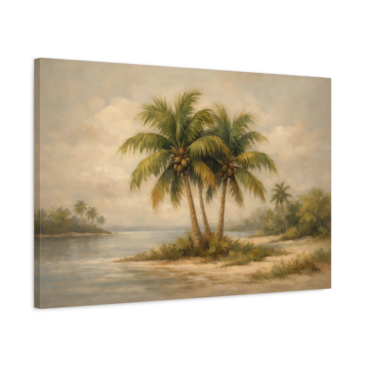 Side Mockup 2. Nature Palm Trees Green And Brown shown as stretched canvas wall art