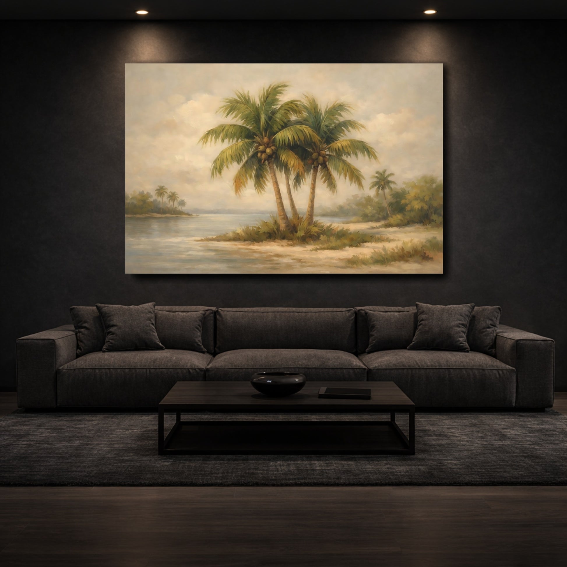 Mockup 2. Nature Palm Trees Green And Brown shown as stretched canvas wall art
