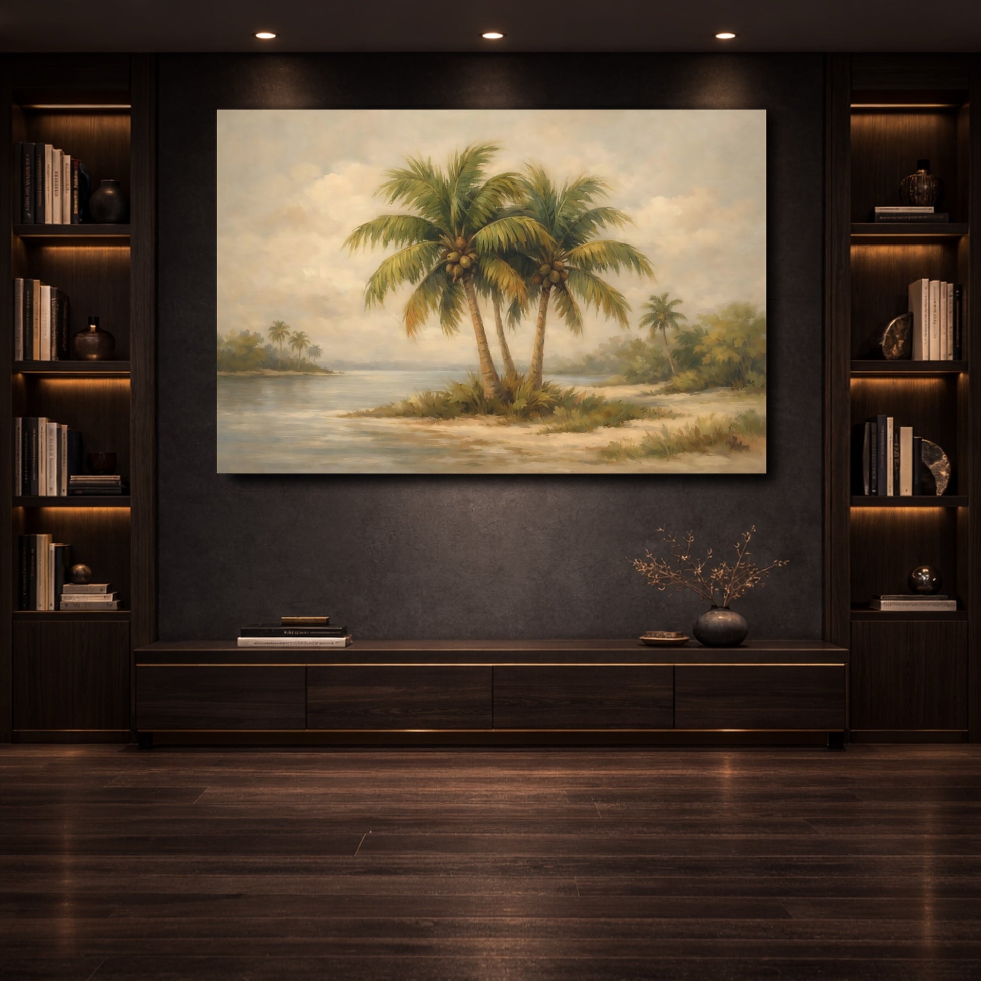 Mockup 3. Nature Palm Trees Green And Brown shown as stretched canvas wall art