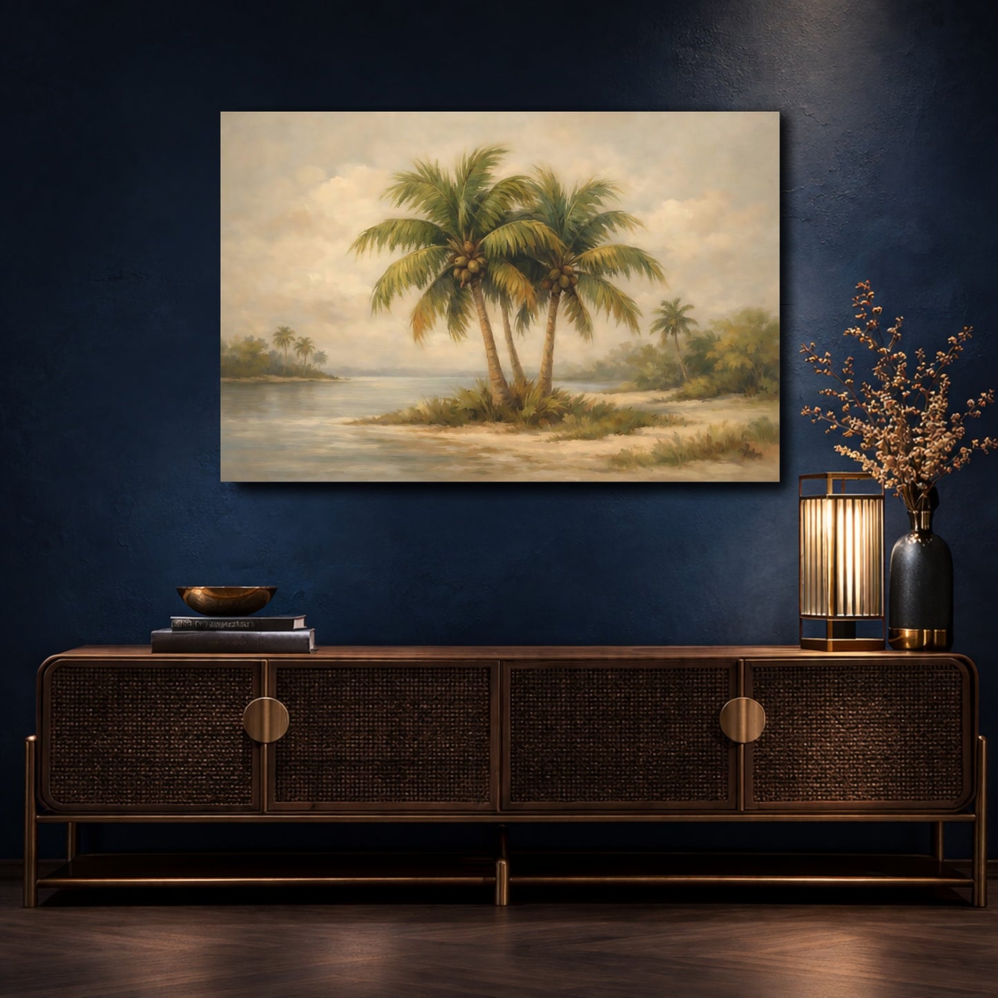 Mockup 4. Nature Palm Trees Green And Brown shown as stretched canvas wall art