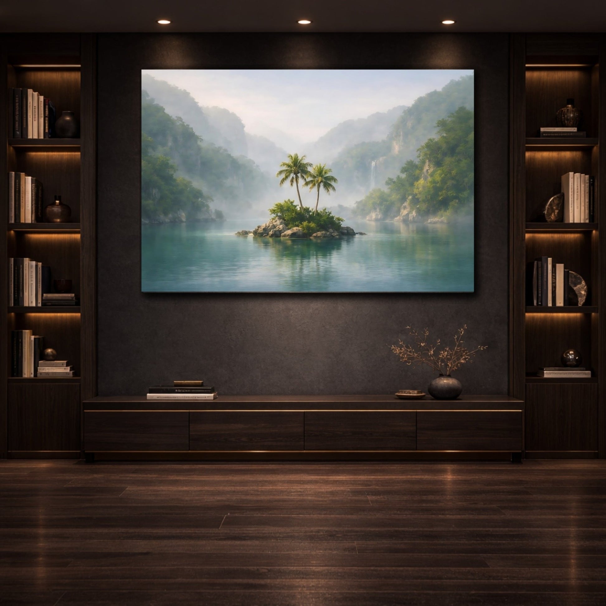 Nature Palm Trees Misty Tropical Island - Canvas Wall Art Print - YesArtYes