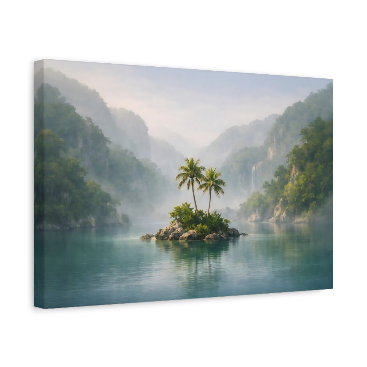 Nature Palm Trees Misty Tropical Island - Canvas Wall Art Print - YesArtYes