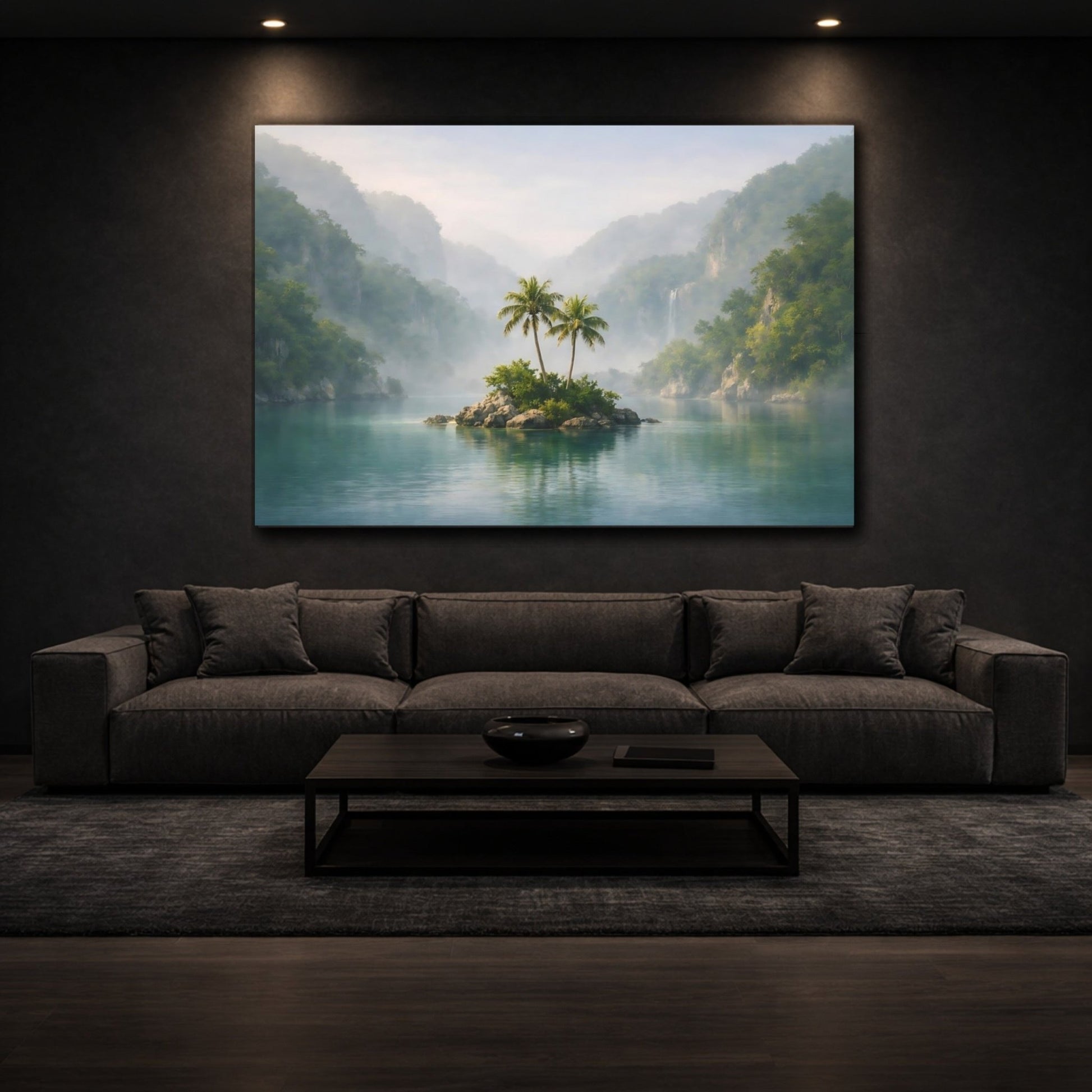 Nature Palm Trees Misty Tropical Island - Canvas Wall Art Print - YesArtYes