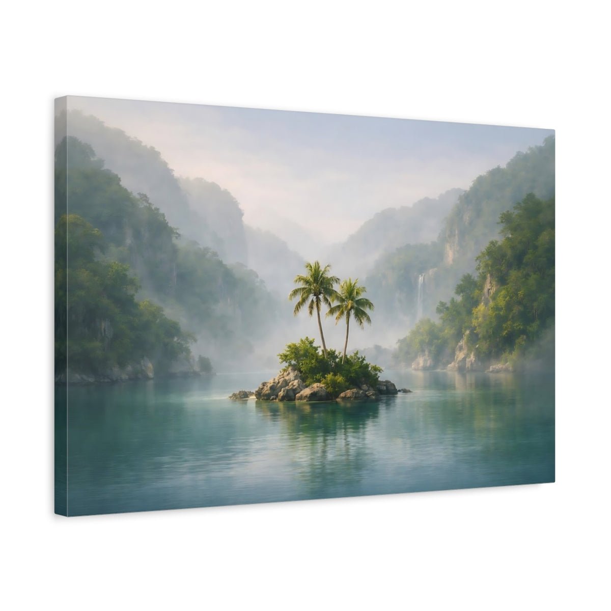 Nature Palm Trees Misty Tropical Island - Canvas Wall Art Print - YesArtYes
