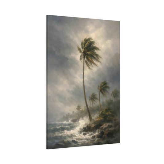 Main Mockup. Nature Palm Trees Stormy Coastal shown as stretched canvas wall art