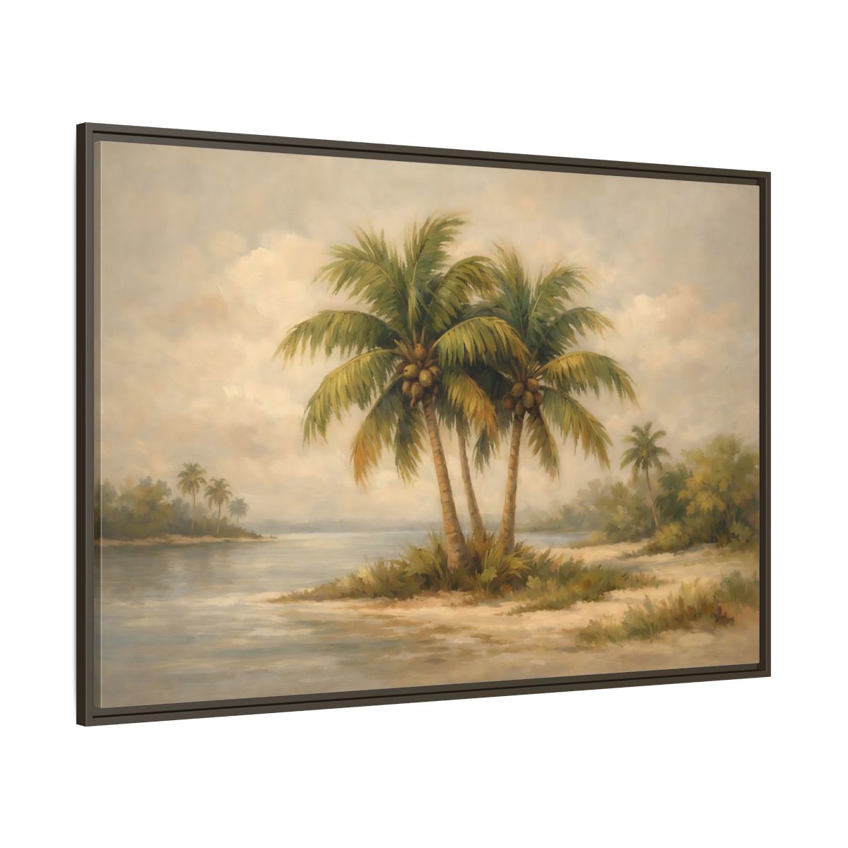 Main Mockup. Nature Palm Trees Tropical Beach shown as stretched canvas wall art