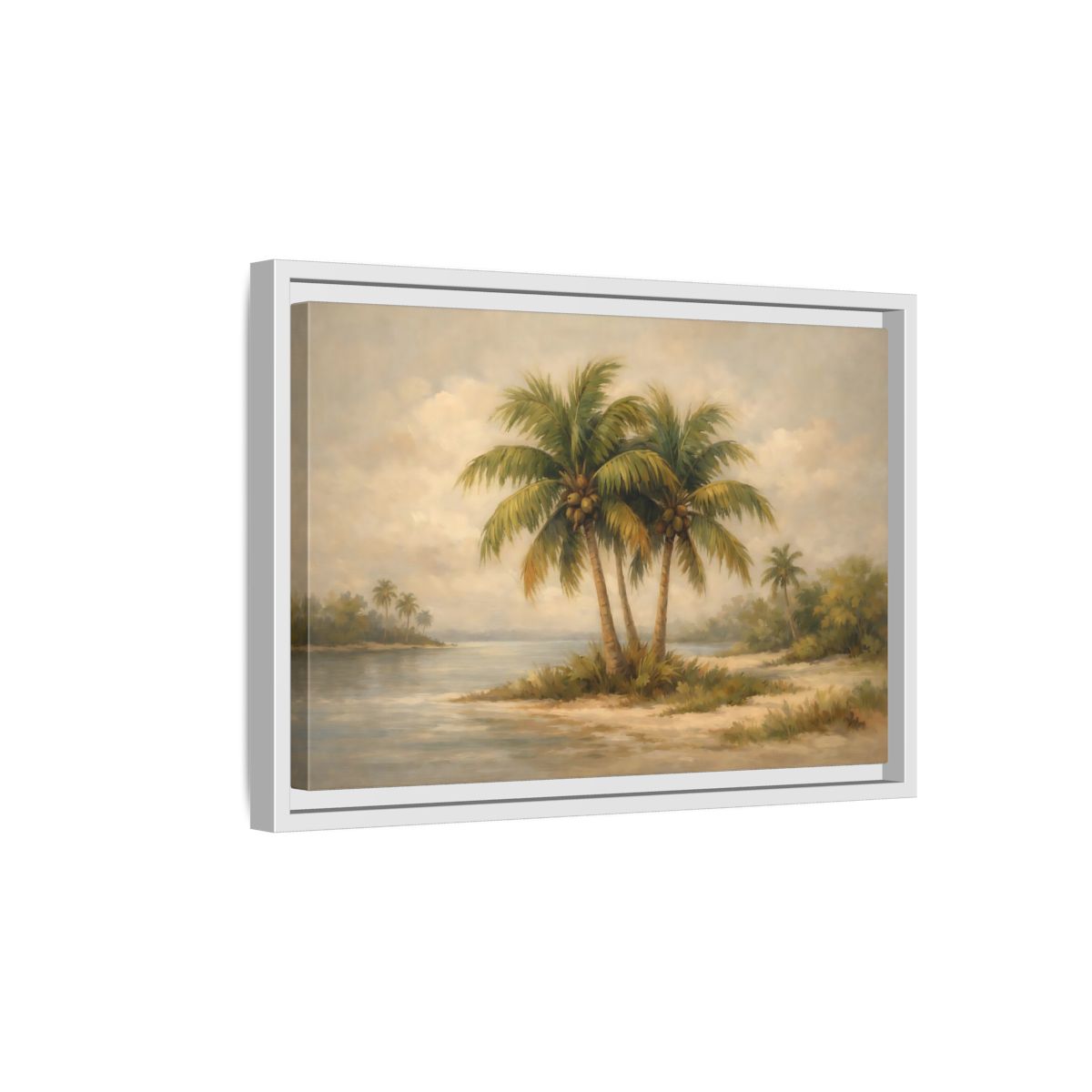 Side Mockup 4. Nature Palm Trees Tropical Beach shown as stretched canvas wall art
