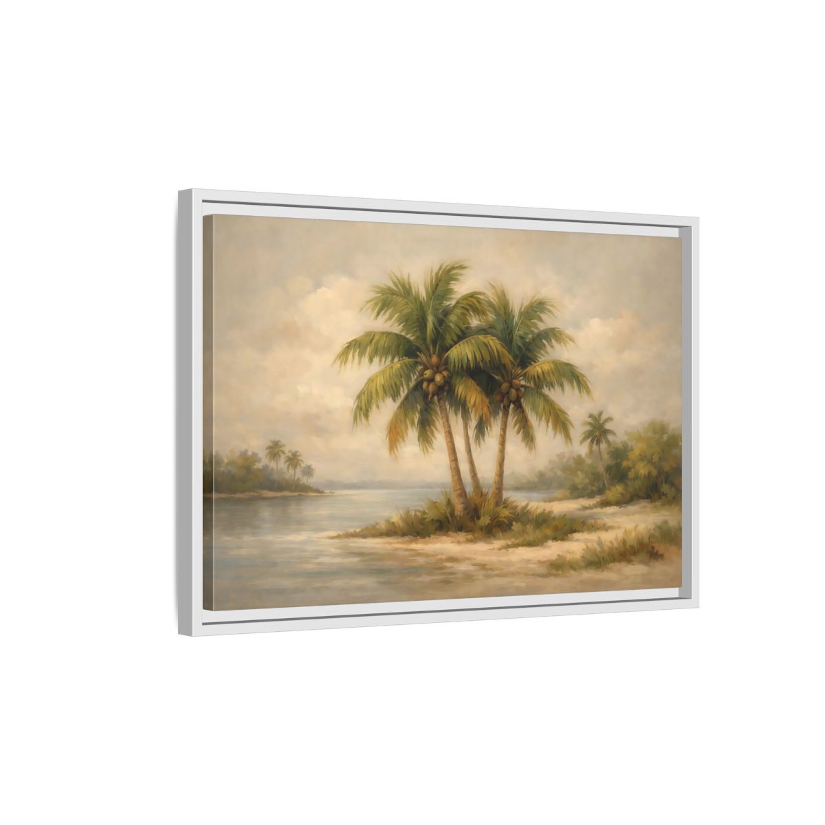 Side Mockup 1. Nature Palm Trees Tropical Beach shown as stretched canvas wall art