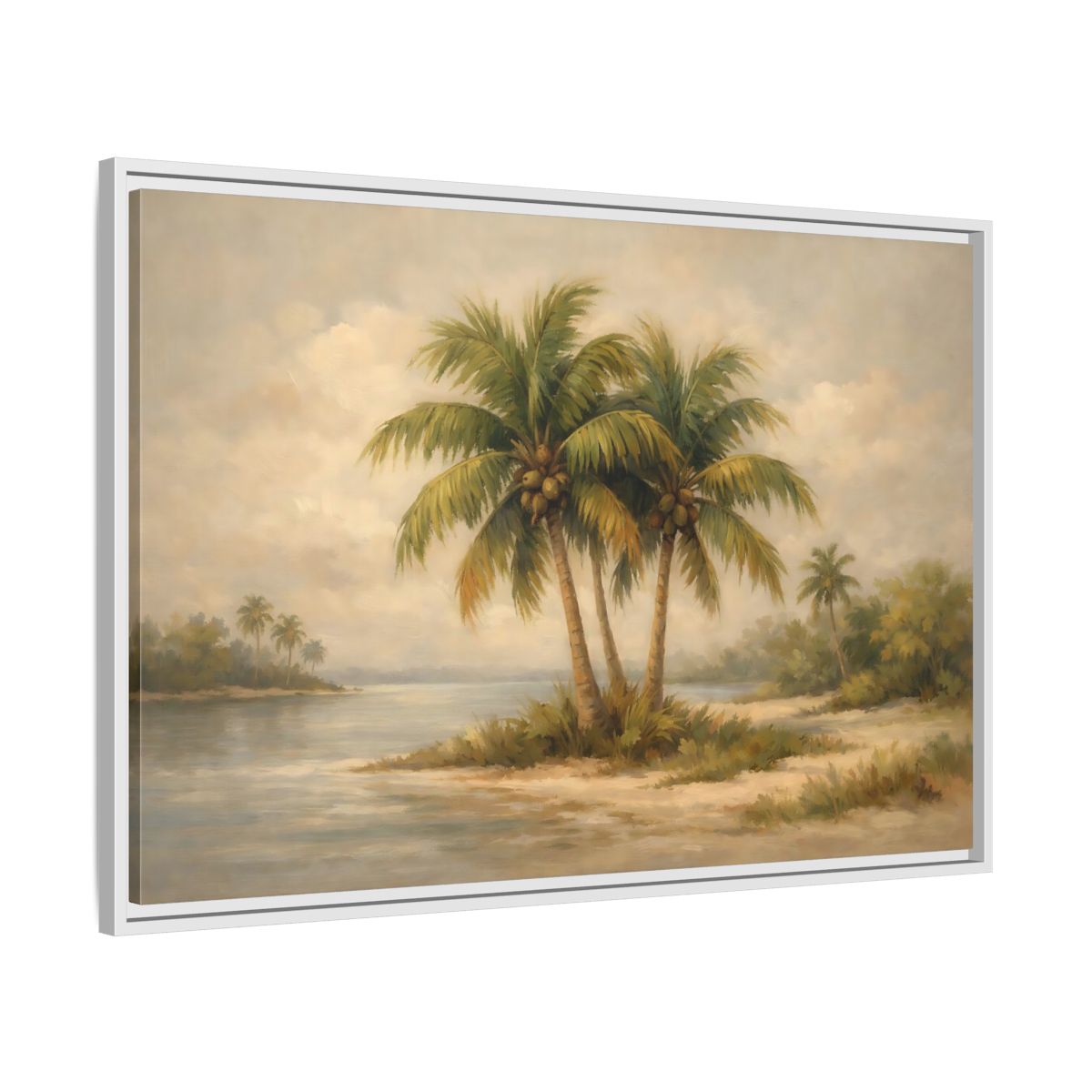 Side Mockup 8. Nature Palm Trees Tropical Beach shown as stretched canvas wall art