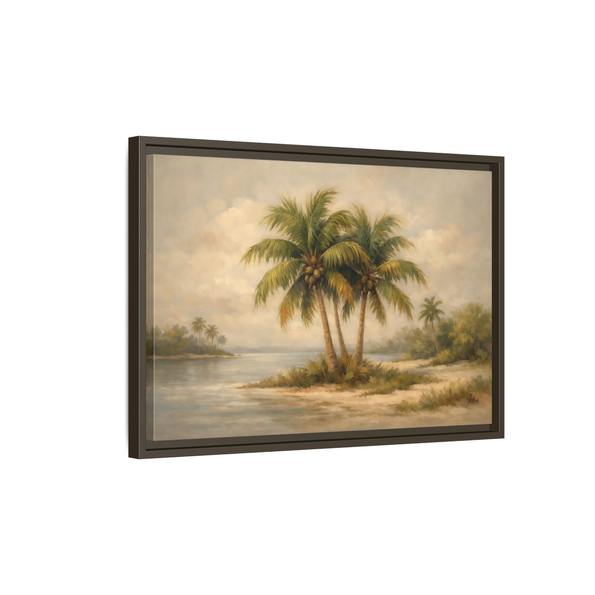 Side Mockup 2. Nature Palm Trees Tropical Beach shown as stretched canvas wall art