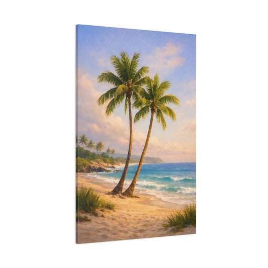 Main Mockup. Nature Palm Trees Tropical Beach Palms shown as stretched canvas wall art