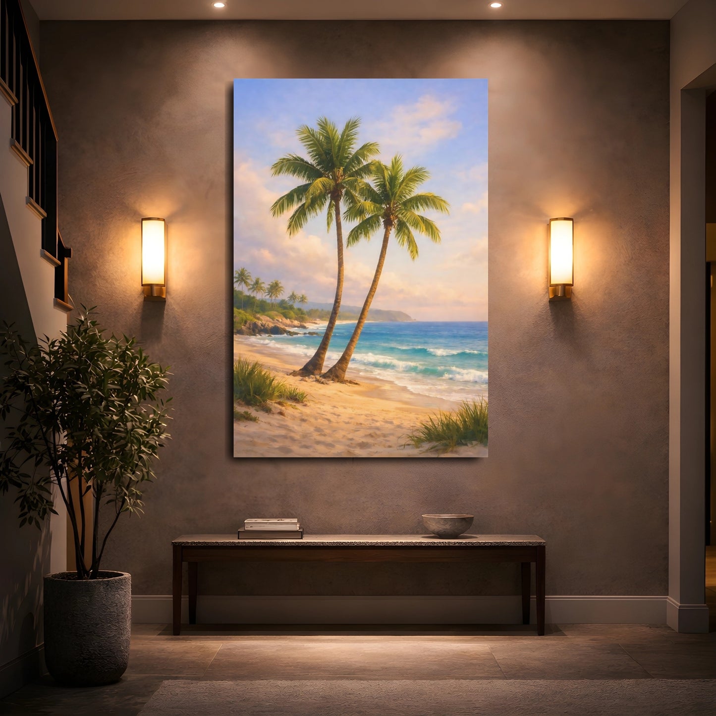 Mockup 4. Nature Palm Trees Tropical Beach Palms shown as stretched canvas wall art