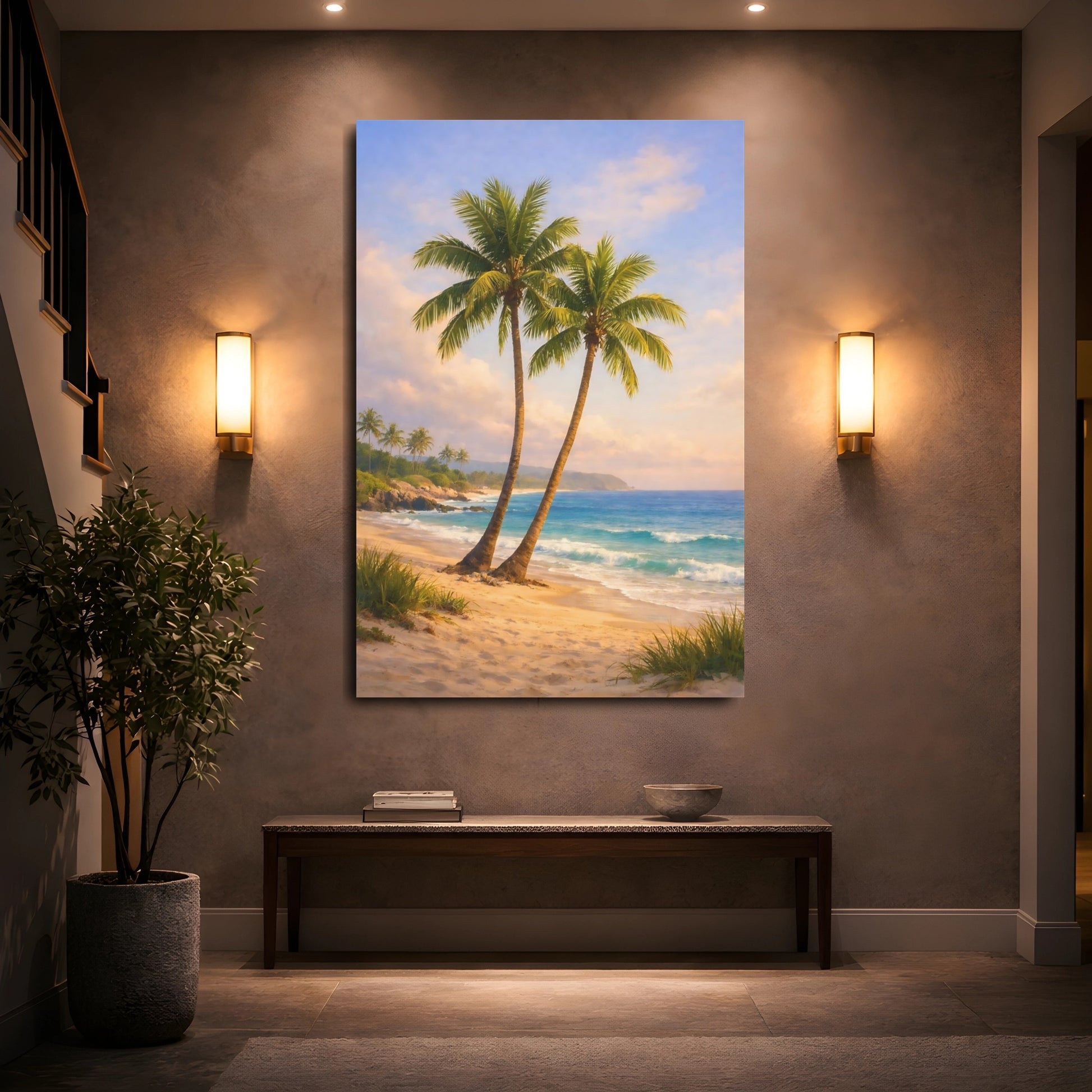 Mockup 4. Nature Palm Trees Tropical Beach Palms shown as stretched canvas wall art