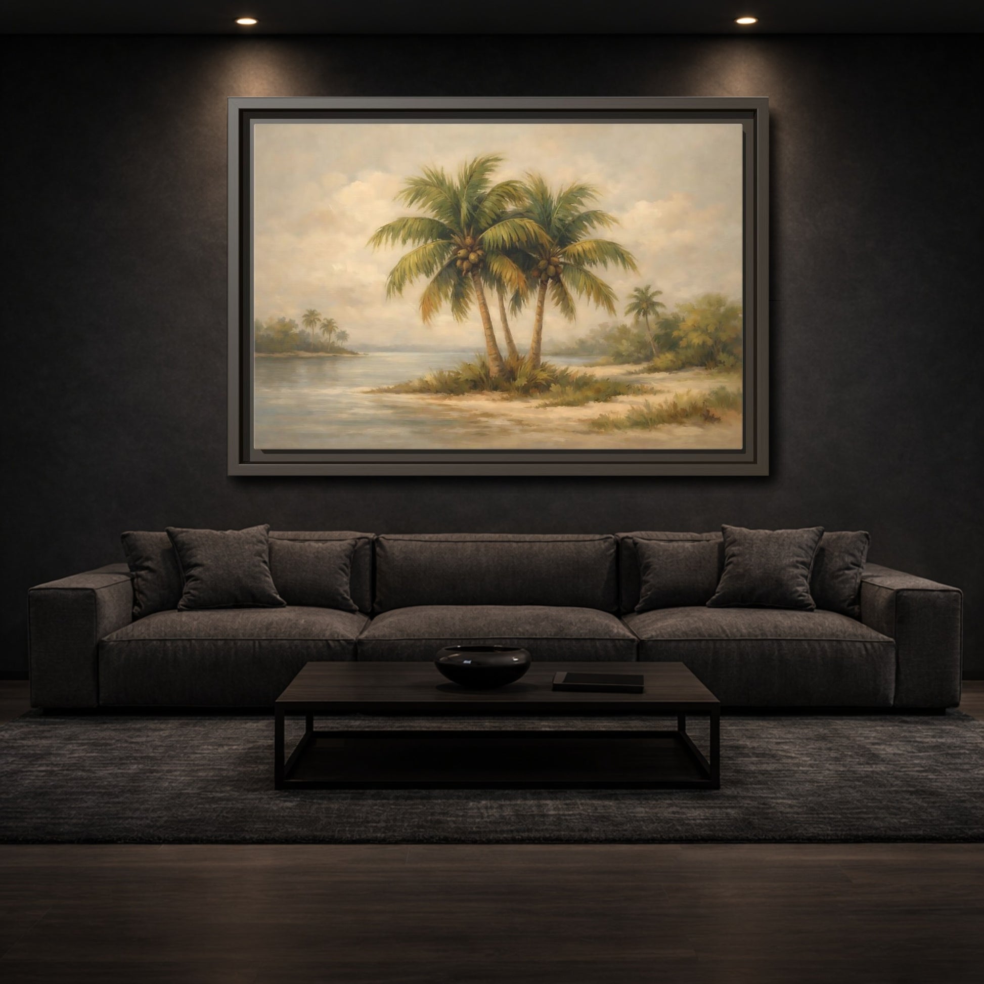 Mockup 2. Nature Palm Trees Tropical Beach shown as stretched canvas wall art