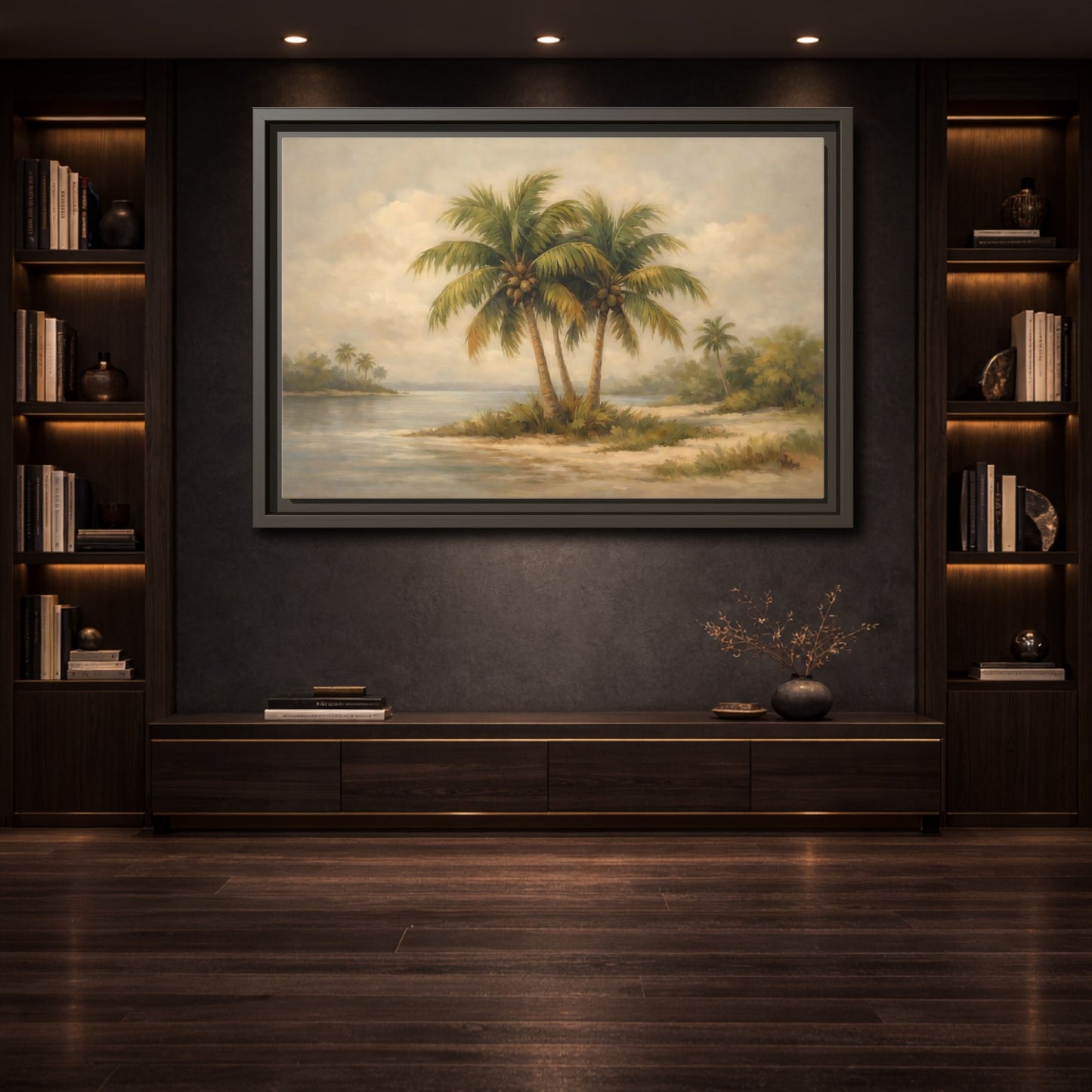 Mockup 3. Nature Palm Trees Tropical Beach shown as stretched canvas wall art