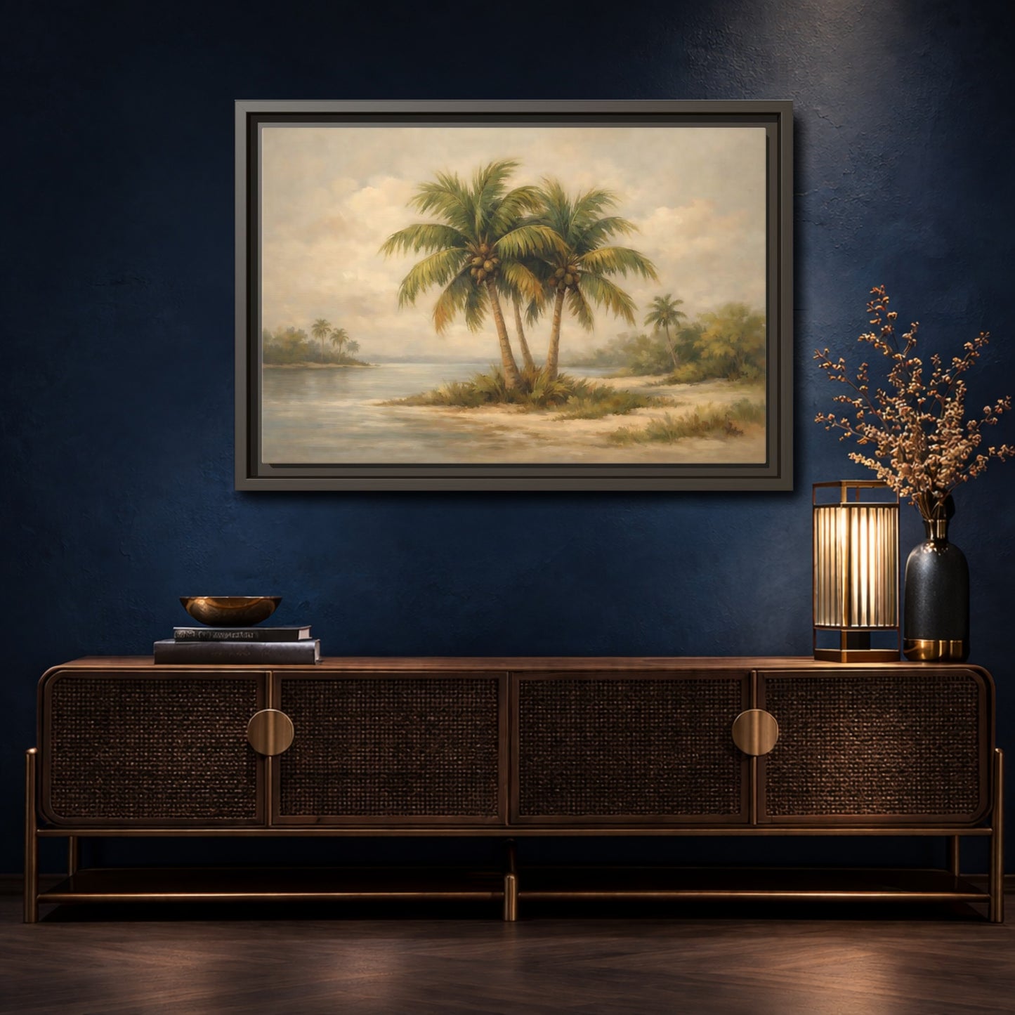 Mockup 4. Nature Palm Trees Tropical Beach shown as stretched canvas wall art