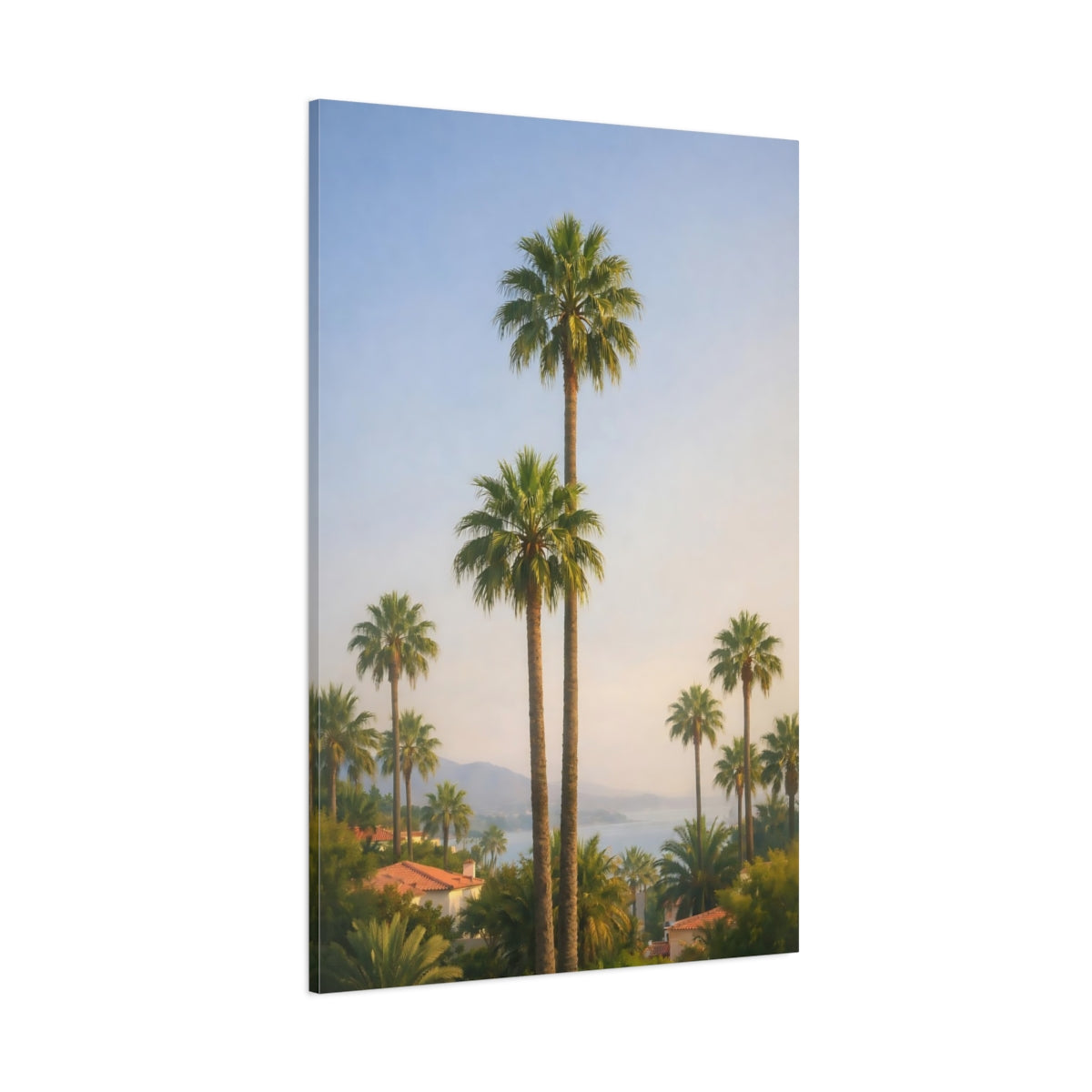 Main Mockup. Nature Palm Trees Tropical Green Landscape shown as stretched canvas wall art