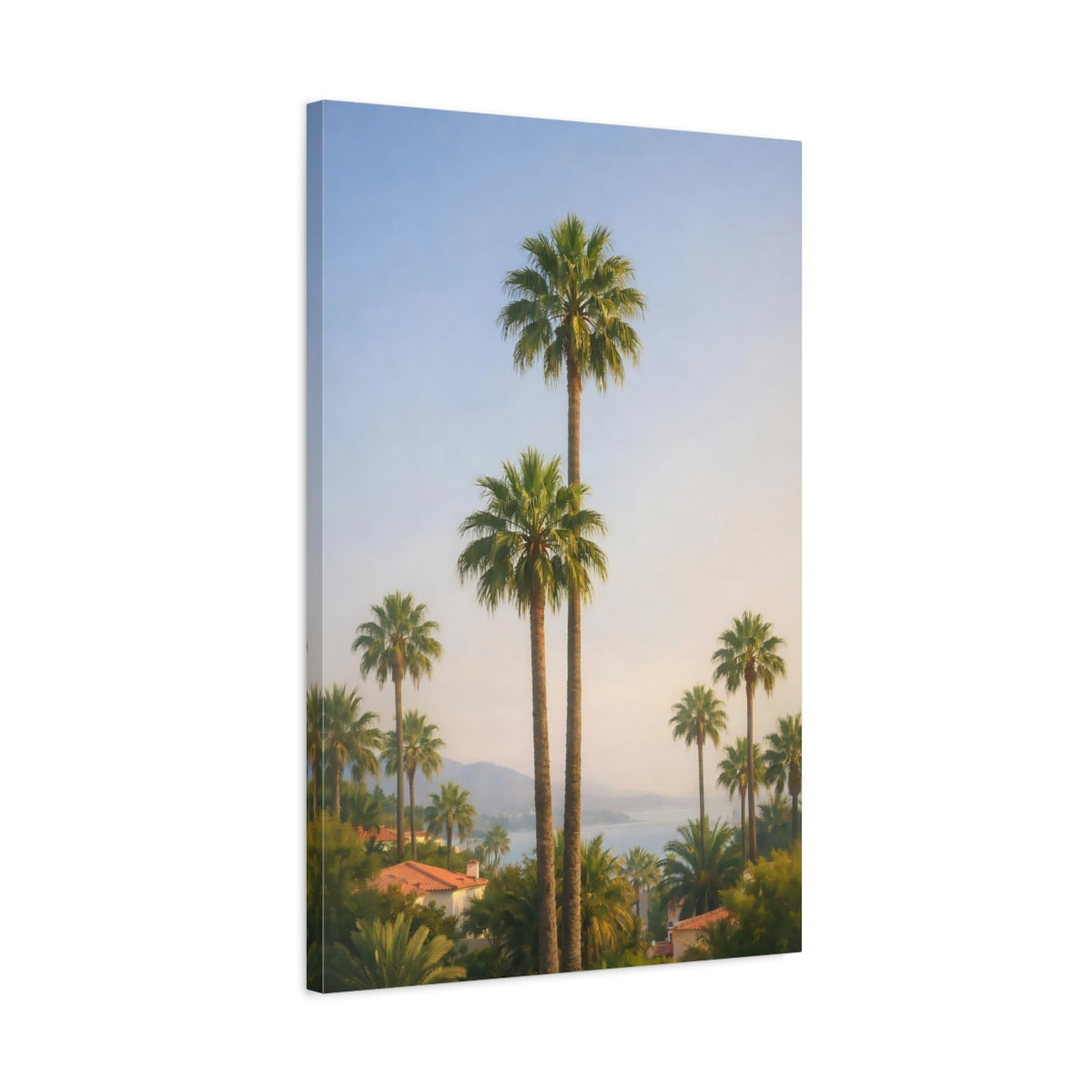 Side Mockup 2. Nature Palm Trees Tropical Green Landscape shown as stretched canvas wall art