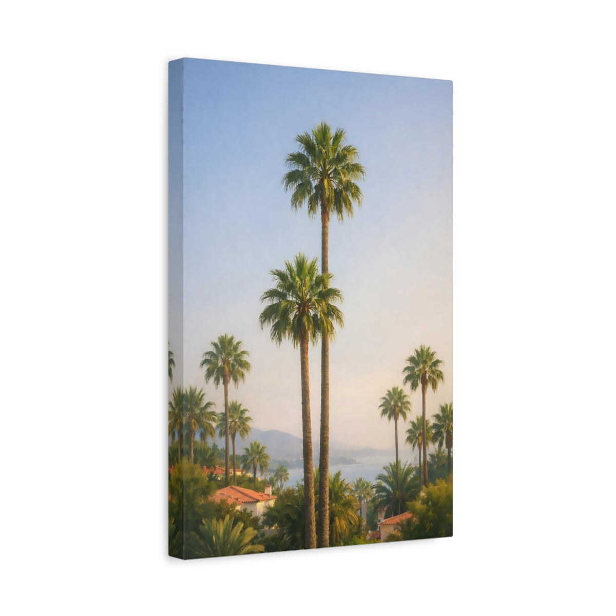 Side Mockup 4. Nature Palm Trees Tropical Green Landscape shown as stretched canvas wall art
