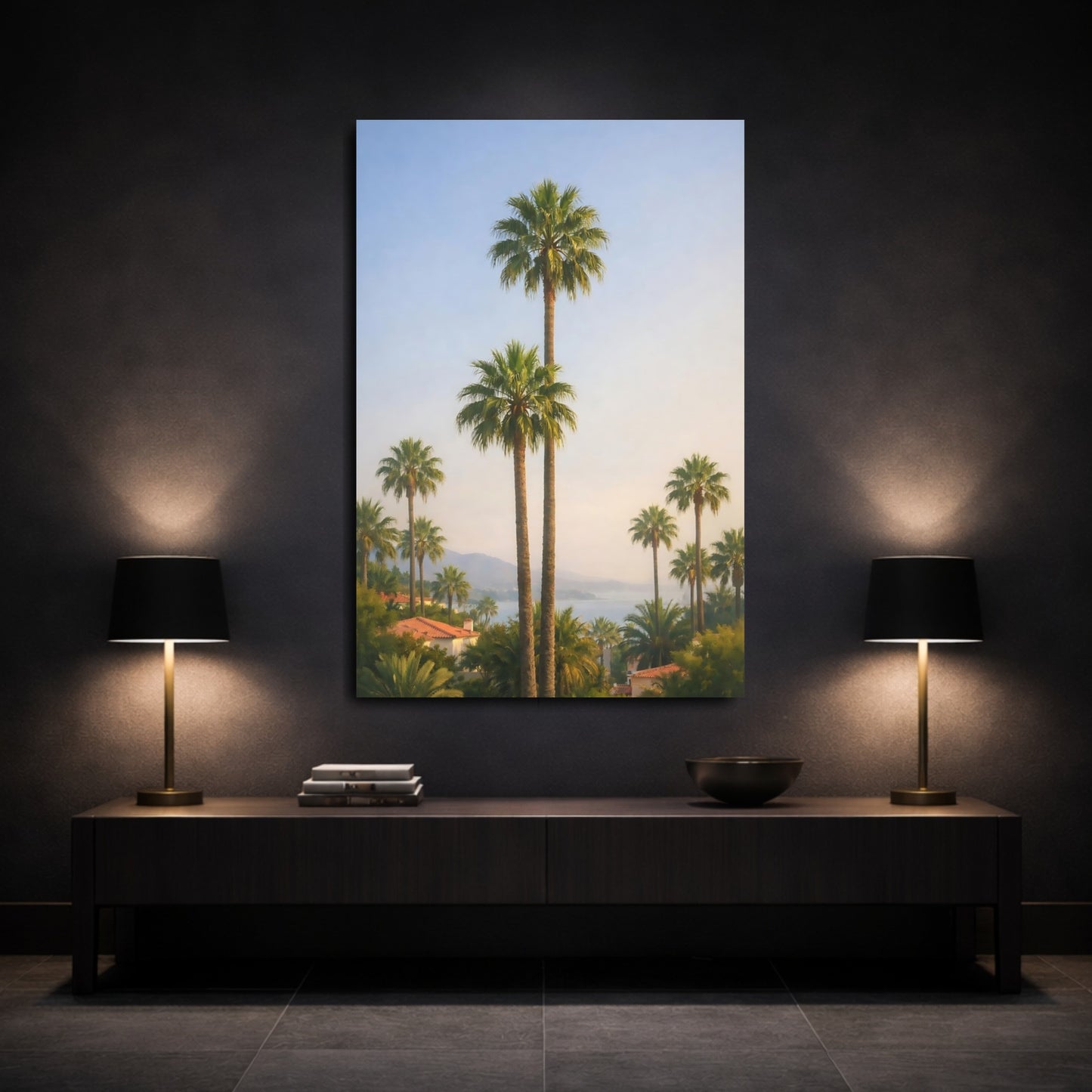 Mockup 2. Nature Palm Trees Tropical Green Landscape shown as stretched canvas wall art