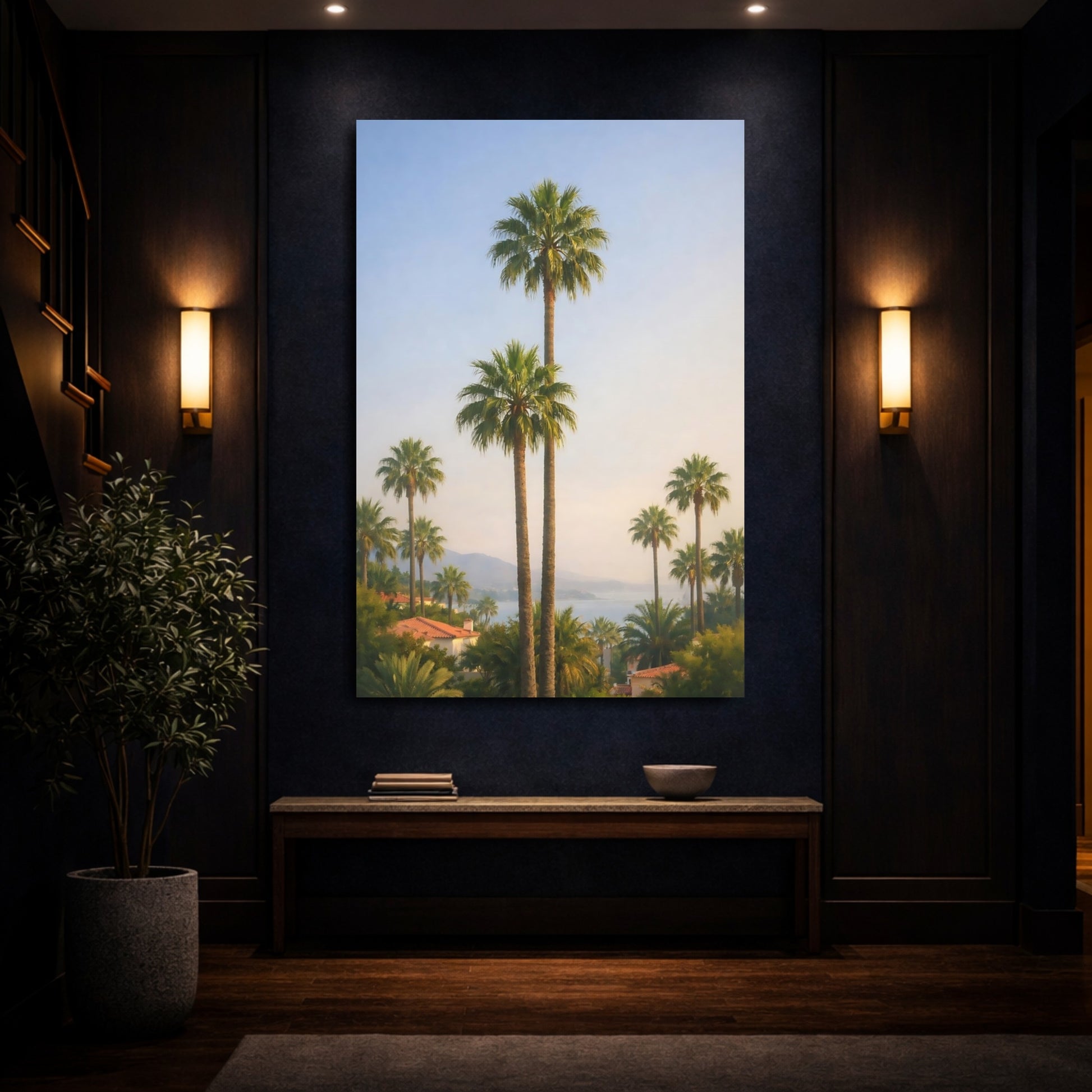 Mockup 3. Nature Palm Trees Tropical Green Landscape shown as stretched canvas wall art