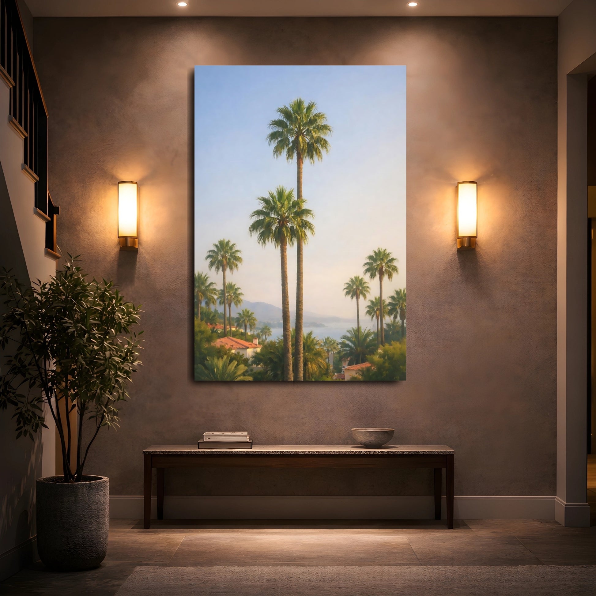 Mockup 4. Nature Palm Trees Tropical Green Landscape shown as stretched canvas wall art