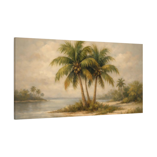 Main Mockup. Nature Palm Trees Tropical Landscape shown as stretched canvas wall art